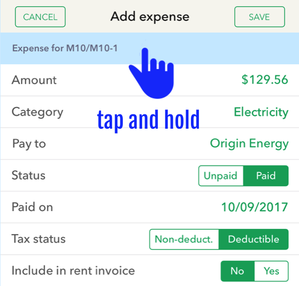 Tap and hold to reassign an expense