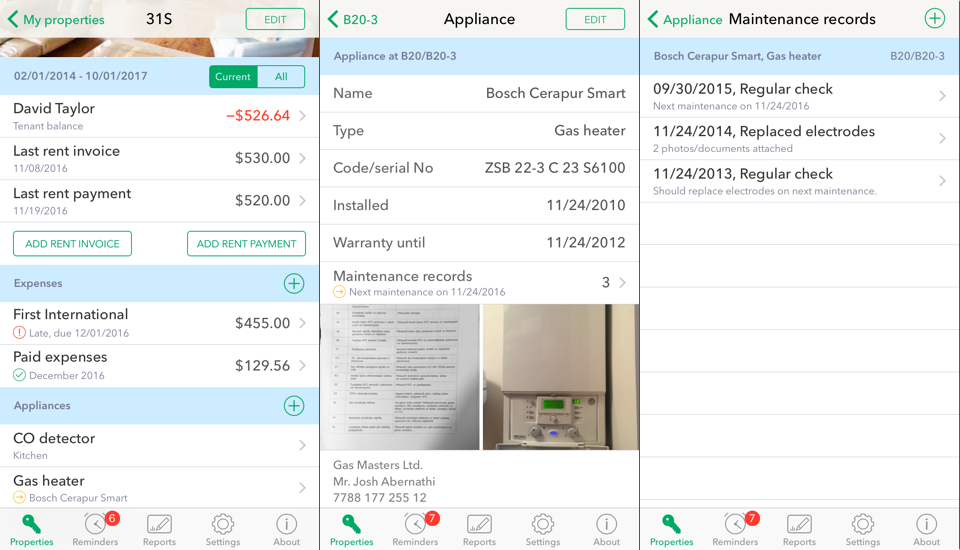 Appliances and appliance maintenance records