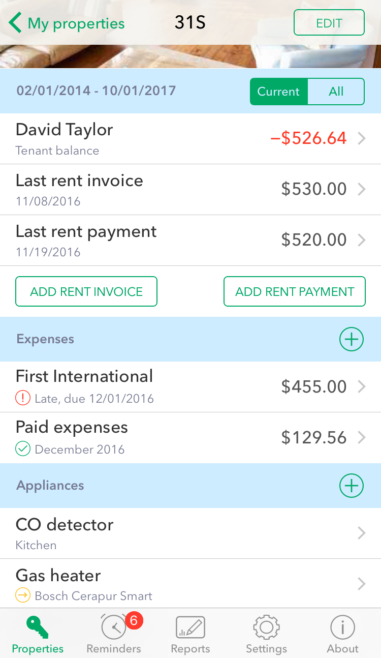 Appliance section for rental unit