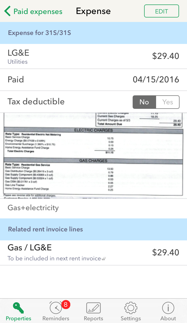 landlordy on iphone - expenses