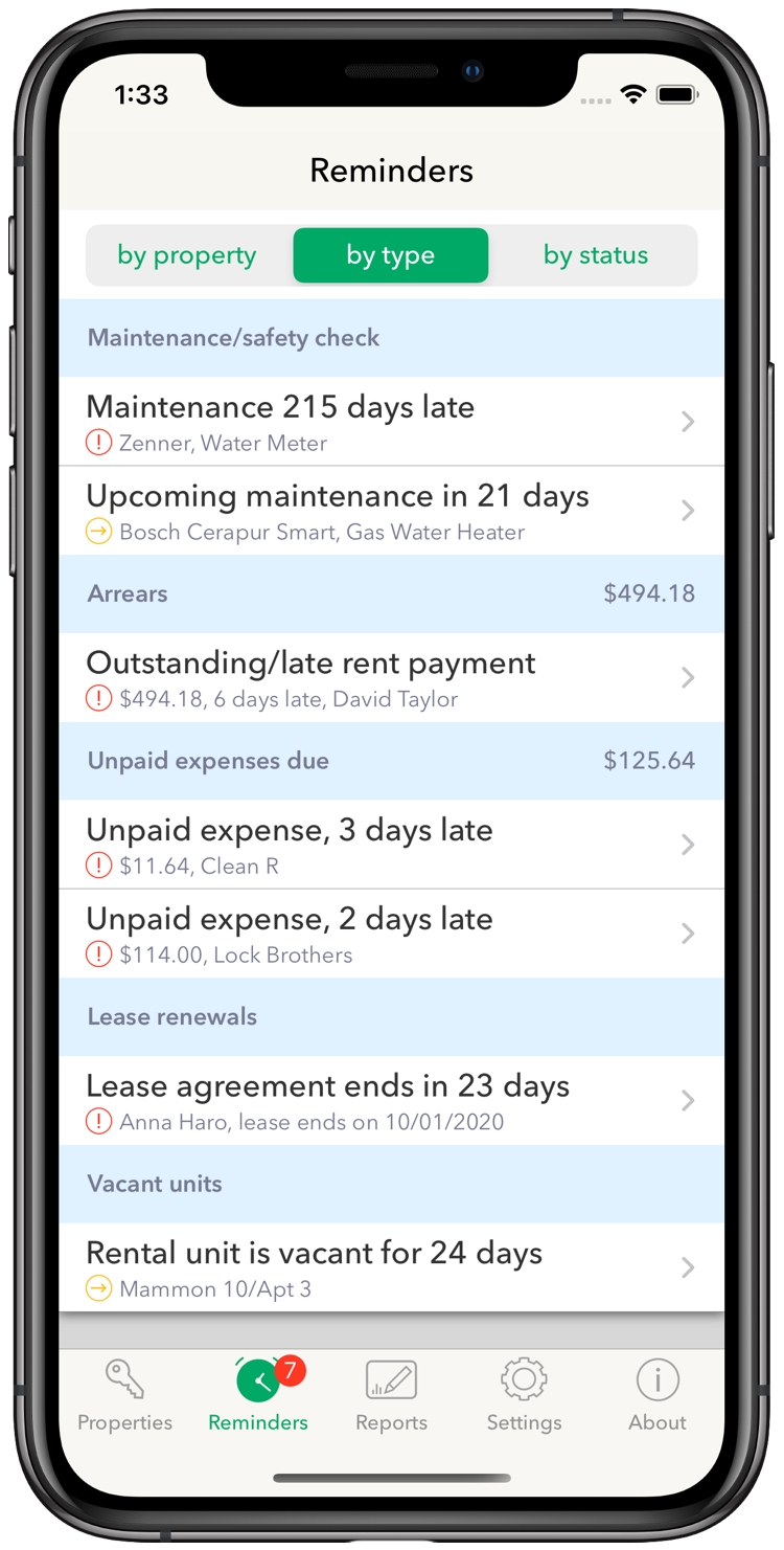 Reminders tab
