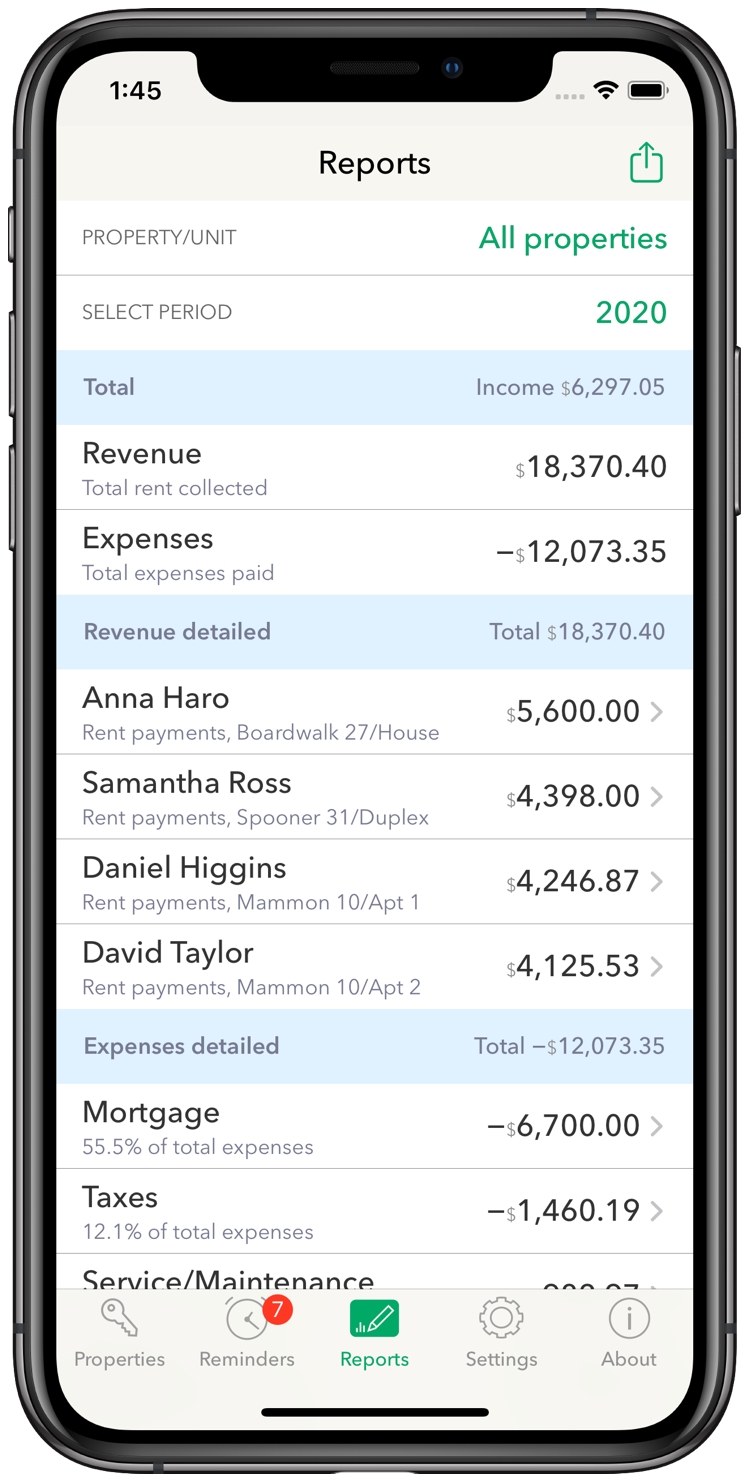 Financial reports tab